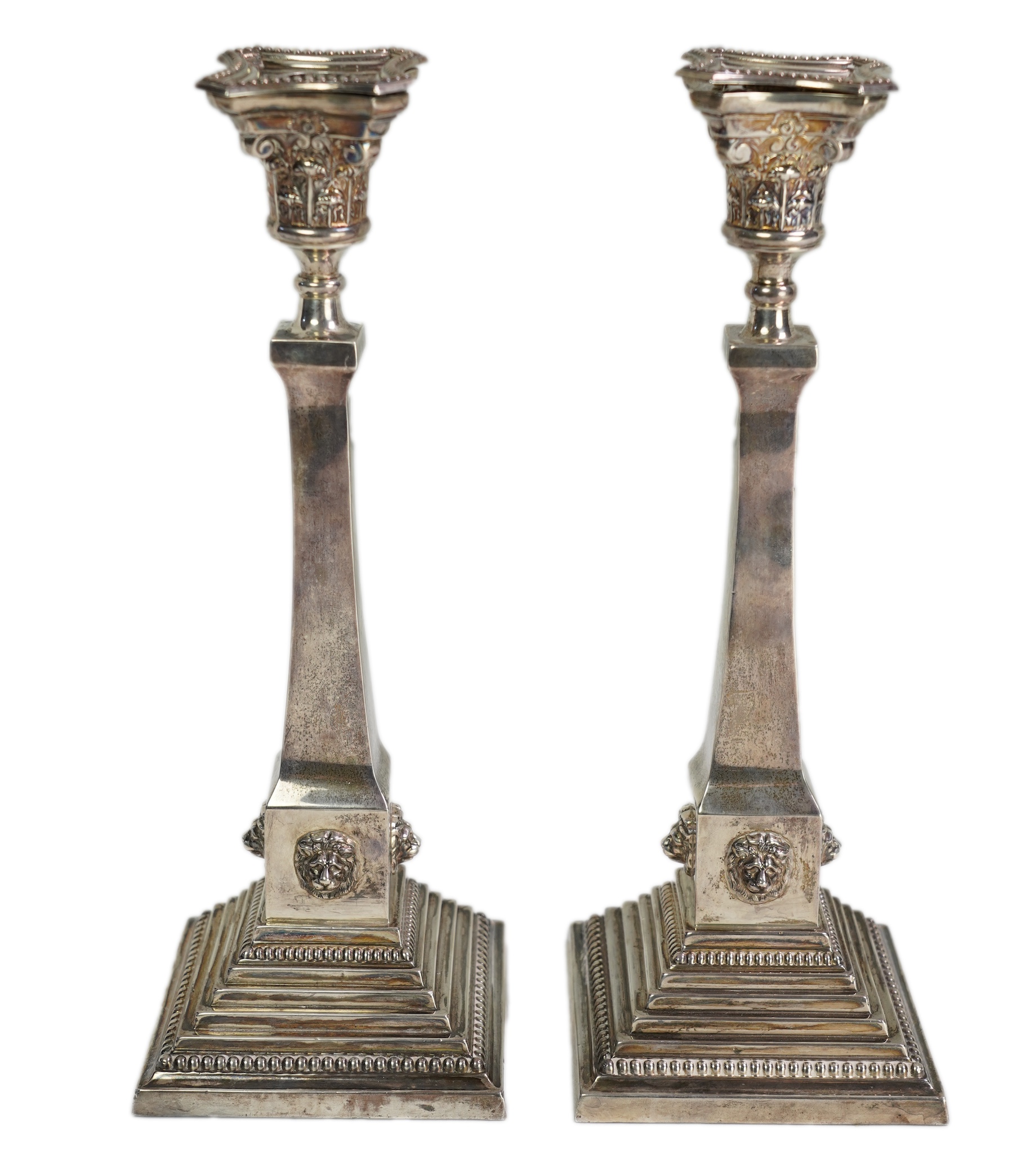 A pair of George V silver candlesticks, maker N.S.